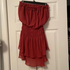 Red strapless dress